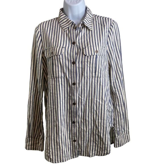 Paige Women's Striped Cotton Button-Up Top Size S Western Career Work Shirt‎ - Picture 1 of 13